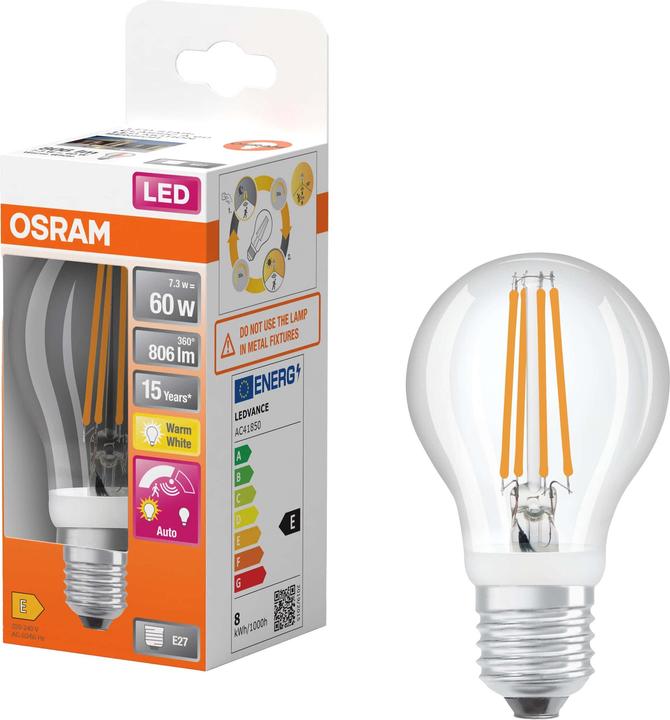 Produktbild Osram Led Motion Sensor Classic A Filament (E27, 7.30 W, 806 lm, 1 x, E)
