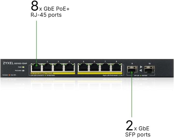 Produktbild Zyxel Switch 10x GE GS1100-10v2 PoE+ (10 Ports)