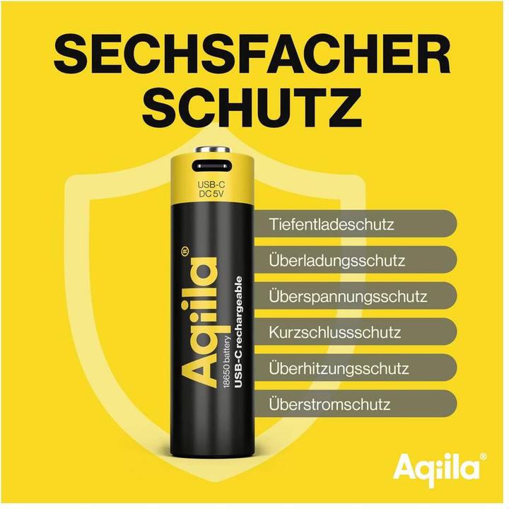 Produktbild Aqiila - USB-C Wiederaufladbare Batterie - 18650 - 2000 mAh - 1er-Pack (1 Stk., 18650, 2000 mAh)