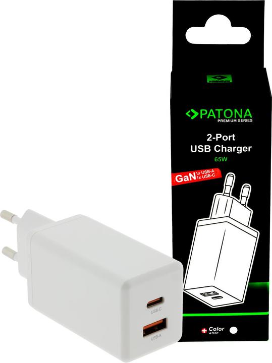 Actual product image Patona GaN PD 65W USB-C + USB-A white (65 W, 2 ports)