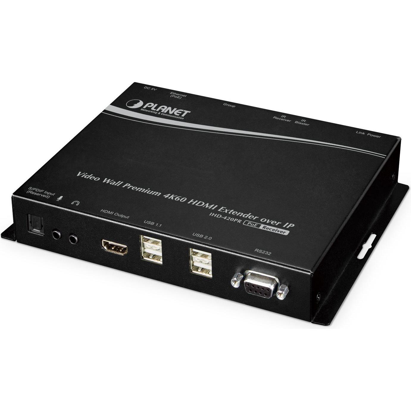 Planet Video Wall 4K/60 HDMI & USB over IP Reciever mit PoE, Switch box