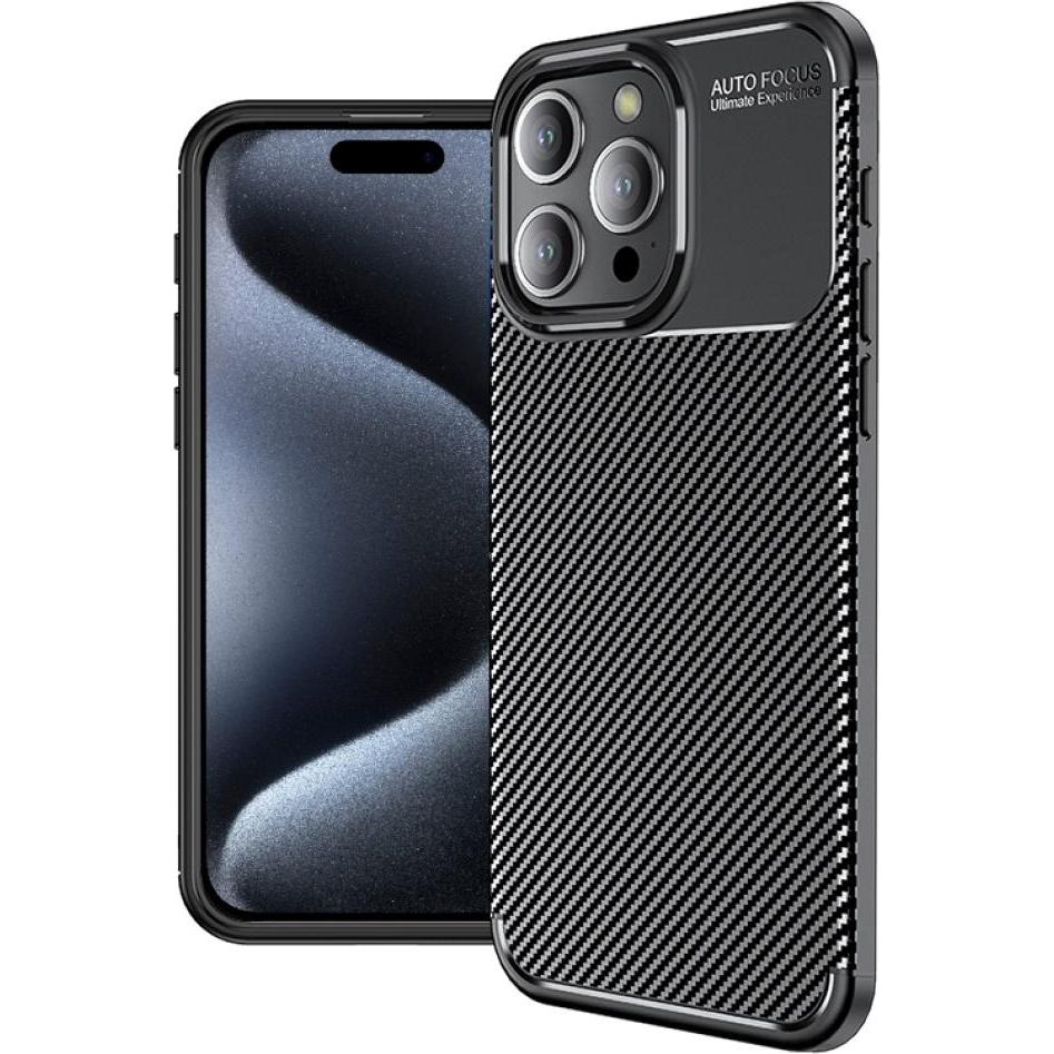 Screenguard Apple iPhone 15 Pro Max Hülle Carbon Design TPU Case (Apple iPhone 15 Pro Max), Smartphone Hülle, Schwarz