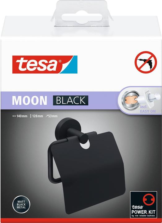 Actual product image tesa MOON BLACK toilet roll holder with lid incl. adhesive solution without drilling