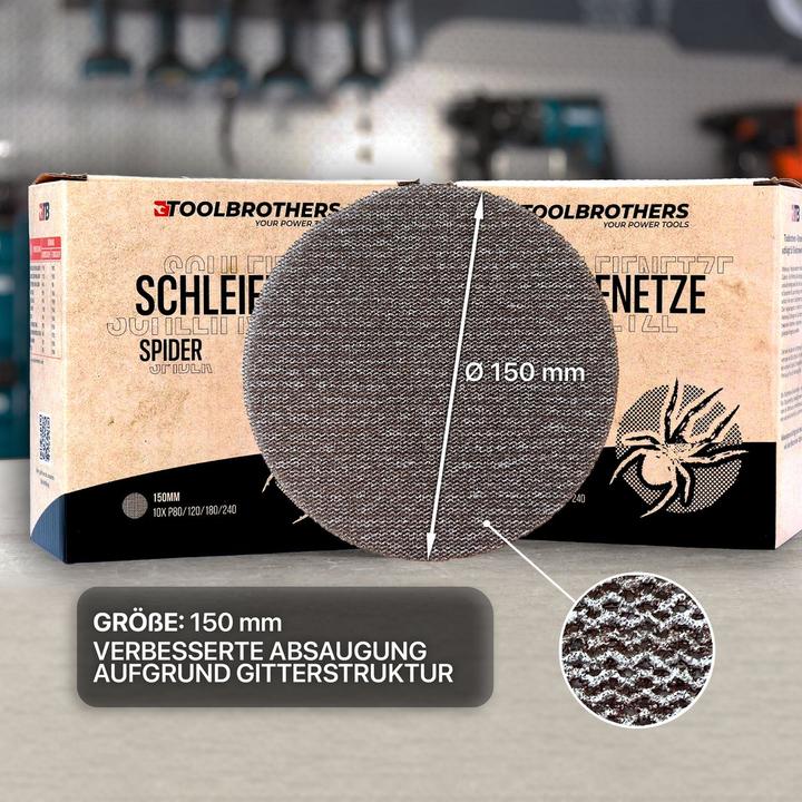 Immagine prodotto Tool Brothers Toolbrothers SPIDER set di levigatura con rete 150 mm 4 confezioni 160x reti di levigatura Klett (P120, P240, P180, P80)
