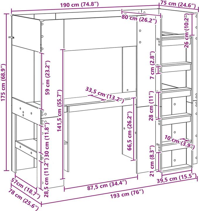 Image du produit vidaXL Loft Bett (75 x 190 cm)