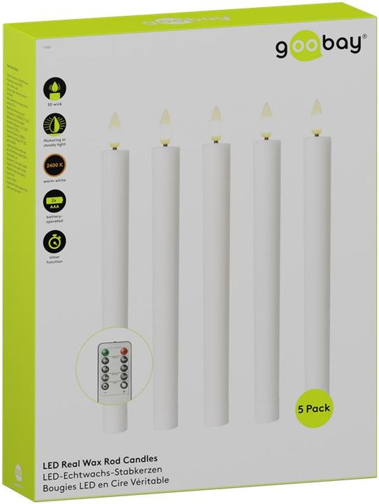 Image du produit Goobay Lot de 5 bougies bâton à LED en cire véritable (5 x)