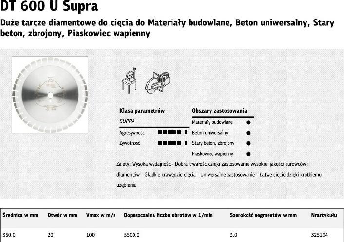 Actual product image Klingspor DT 600 U Supra - diamond blades 350 x 20 mm