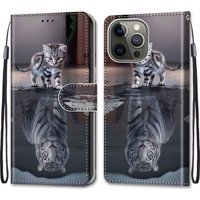 Thumbnail - MU Style Leder Bookcover Image Series (Apple iPhone 13 Pro), Smartphone Hülle, Mehrfarbig