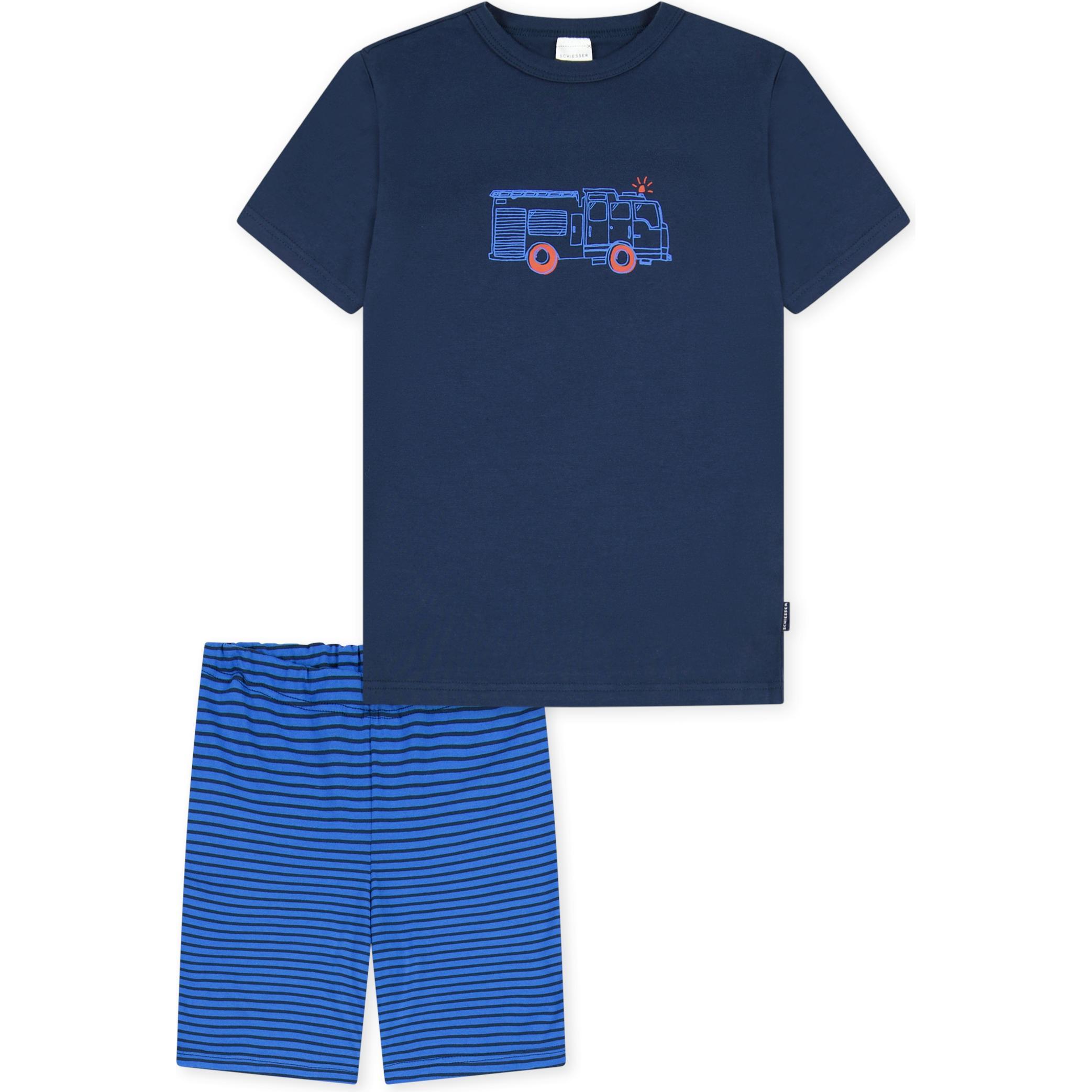 Schiesser, Jungen, Pyjama, Shorty Boys World, Blau, (104)