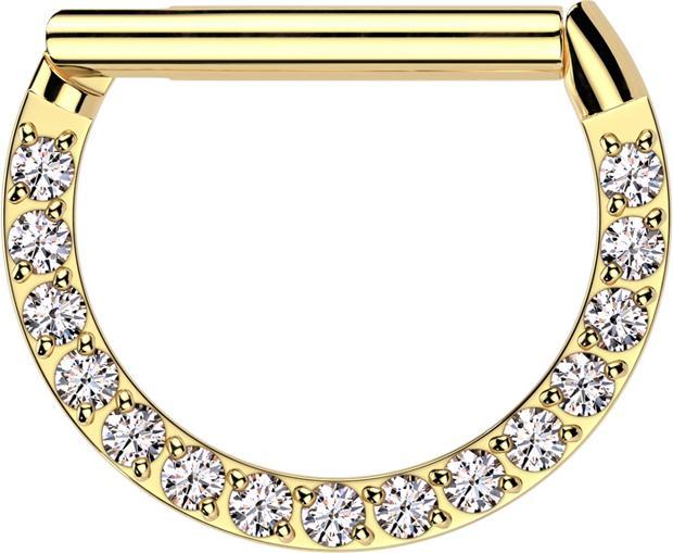 Image du produit Star Piercing Micro Segmentring klappbar vergoldet Halbring front Kristalle silber (sans laiton, Acier chirurgical 316L)