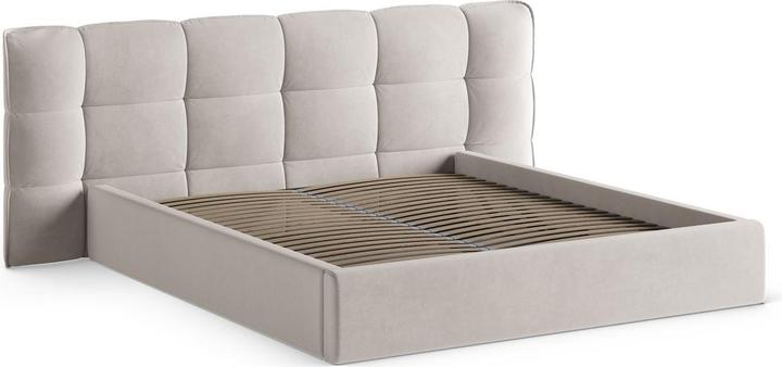 Actual product image Micadoni Velvet Storage Bed With Headboard, "Eric", Light Beige, 225x250x104 Made in Europe (160 x 200 cm)