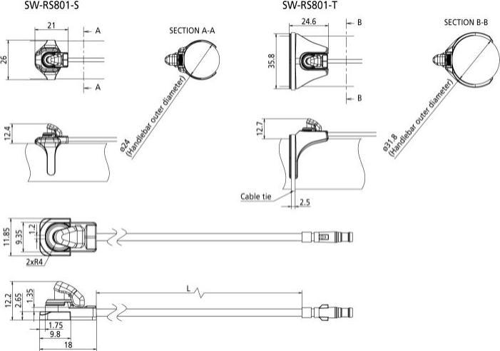 Actual product image Shimano Di2 SW-RS801 100mm