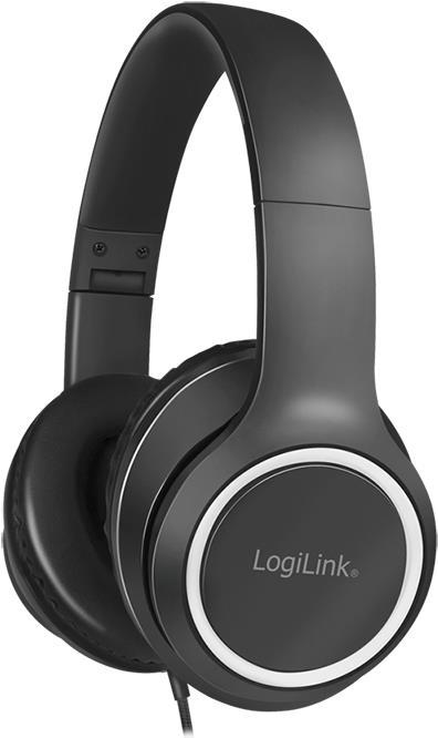 Actual product image LogiLink Stereo headset high quality, with microphone, black Connection: 3.5 mm jack plug, integrated Bed (Cable)