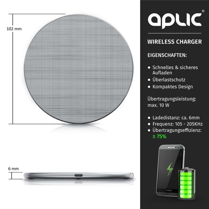 Actual product image Aplic Induction Charger, Qi Charger - Inductive Fast Charging Station, 10W Wireless Induction Charger (10 W)