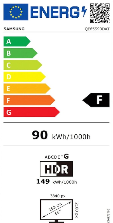 Etichetta energetica Samsung QE55S90DAE (55", S90D, OLED, 4K, 2024)