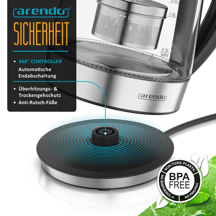 Immagine prodotto Arendo Wasserkocher, 2in1 Teebereiter mit Teesieb & 5 Temperaturen, 1.7 l, 2200 W, 40-100°C, LED-Licht (1.70 l)
