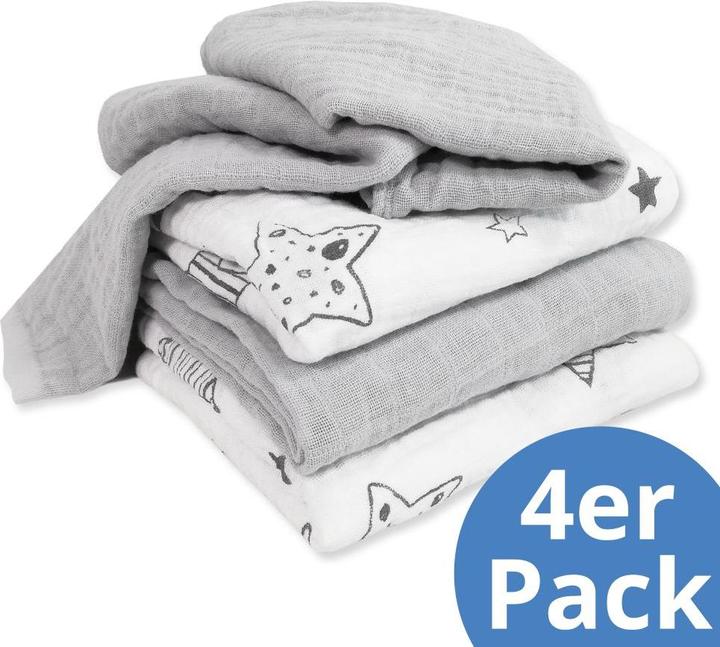 Actual product image Makian Muslin nappies & muslin cloths Muslin nappy / muslin cloth 4-pack 70 x 70 cm - stars (70 cm, 70 cm)