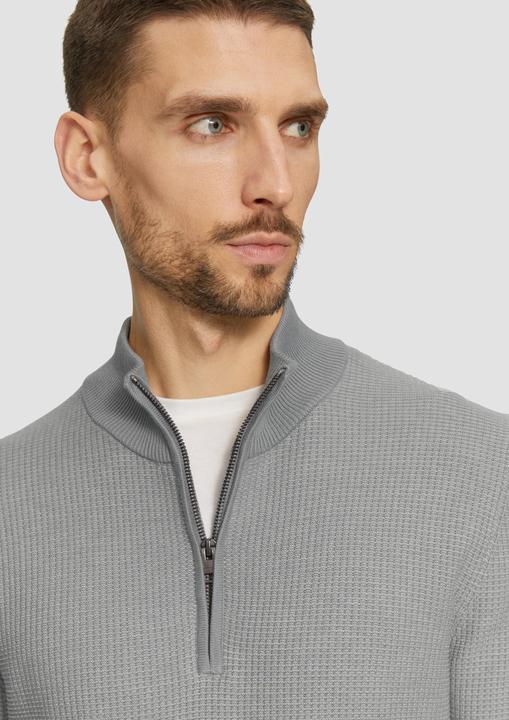 Produktbild s.Oliver Strickpullover Strickpullover mit Troyer-Kragen und Bi-Color-Struktur (XL)