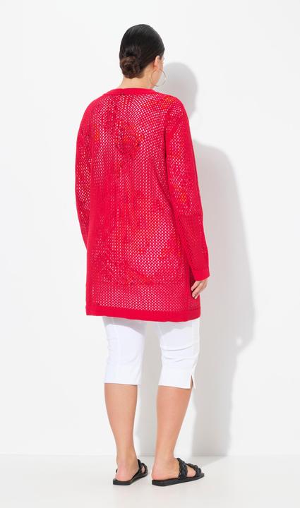 Produktbild Ulla Popken Long-Strickjacke, Netz-Optik, offene Form, V-Ausschnitt (56)