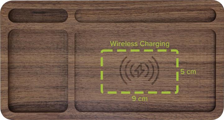 Produktbild InLine WoodCharge – Organizer mit integrierter Qi-Ladefläche aus Walnuss-Holz (15 W)