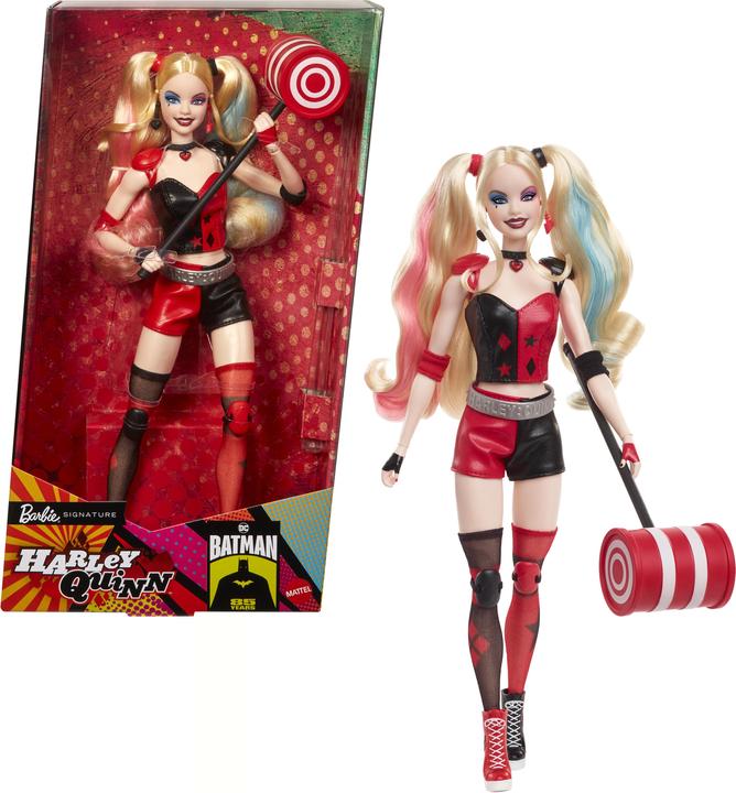 Barbie Signature Harley Quinn Sammlerpuppe mit beweglichem Körper, ikonischem Outfit und Schlägel
