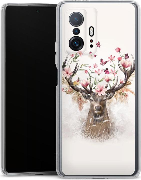 Produktbild DeinDesign Silikon Hülle für Xiaomi 11T 5G Handyhülle Case Smartphone Schutzhülle Blumen Hirsch Tiere (Xiaomi Mi 11T 5G)