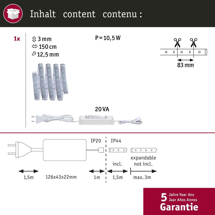 Immagine prodotto Paulmann Set di strisce MaxLED 500 (Bianco freddo, 150 cm, Interno)