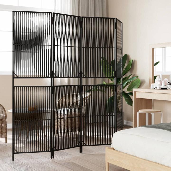 Produktbild vidaXL Paravent 4-tlg. Schwarz Poly Rattan,Farbe: Schwarz,Material