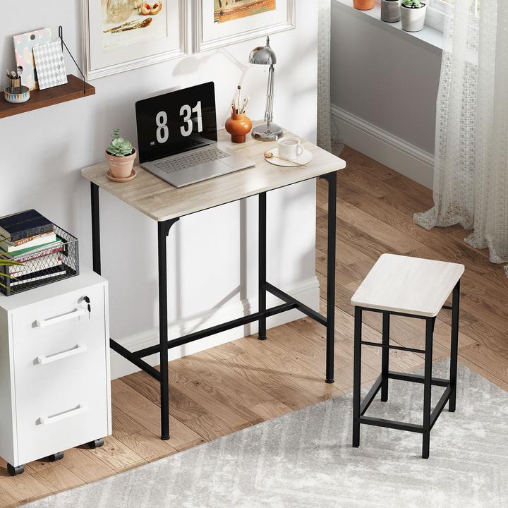 Produktbild Homcom Bartisch Set Spanplatte, Stahl Naturholz (80 x 50 x 87 cm)