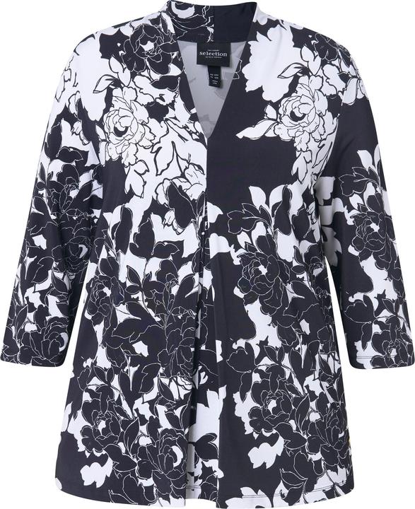 Immagine prodotto Ulla Popken Maglia dal taglio svasato in tessuto fluente a fiori con scollo montante e maniche a 3/4 (42, 44)