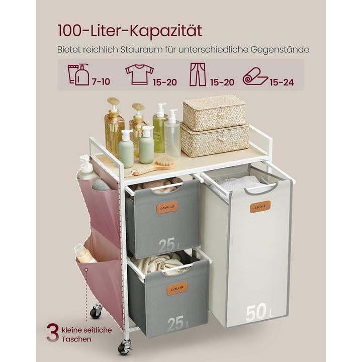Image du produit Vasagle Wäschekorb mit Ablage Weiss-Grau (100 l)