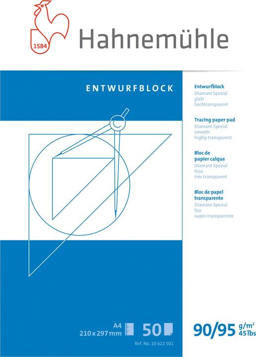 Hahnemühle Tracing paper design pad 90 gsm, 1 pad (A4, Plain, No binding)