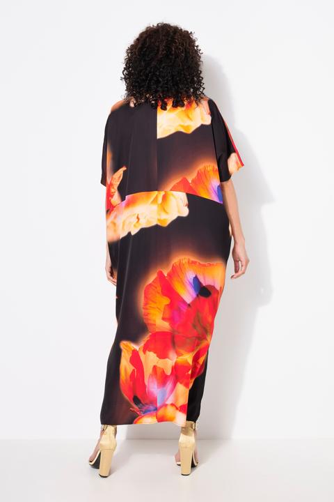 Immagine prodotto Ulla Popken Caffettano di raso con fiori, brillantini, scollo a V e mezze maniche (42, 44, 46, 48)