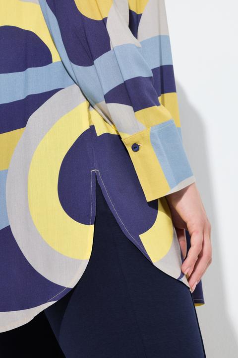 Actual product image Ulla Popken Retro Geometric Print Button Down Tunic Blouse (56)