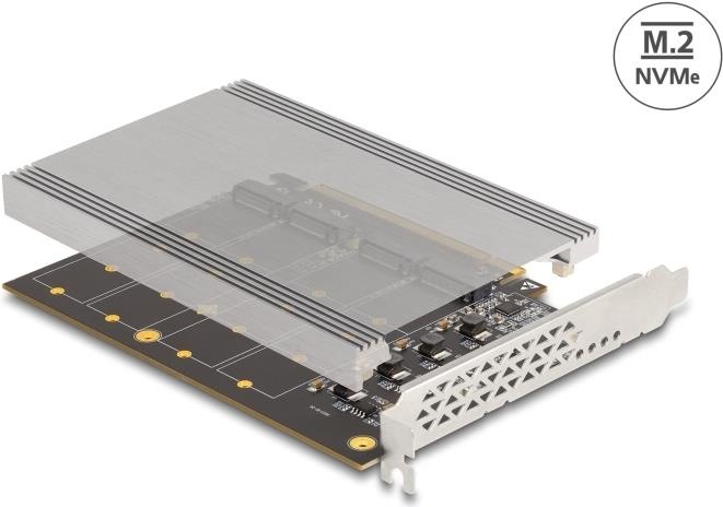 Actual product image Delock PCI Express x16 card to 4 x internal NVMe M.2 Key M mi