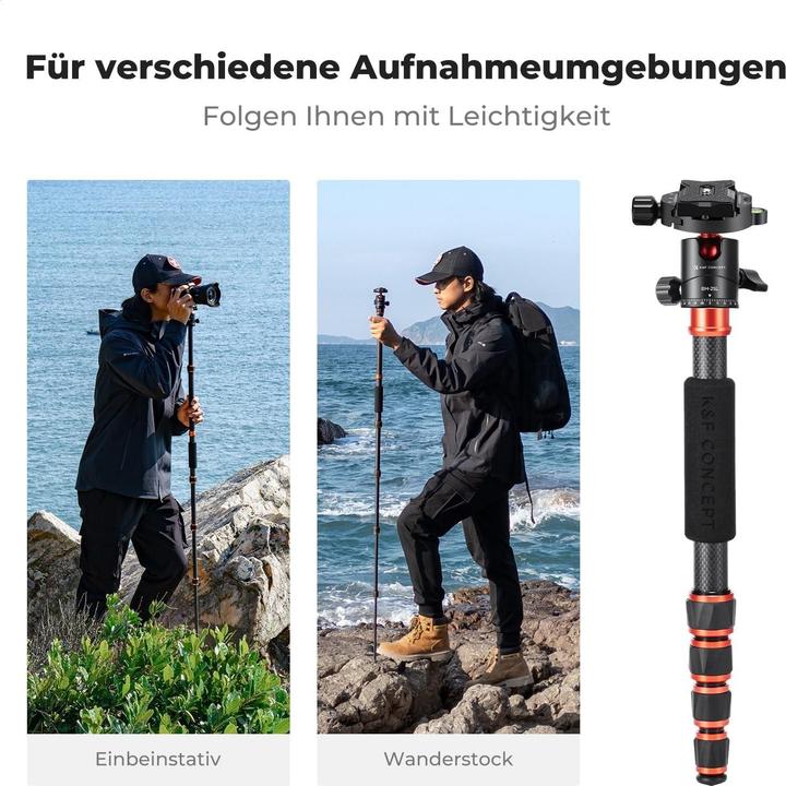 Produktbild K&F Concept Leichtes Reisstativ mit 360-Grad-Kugelkopf und Monopod-Funktion (Carbon)