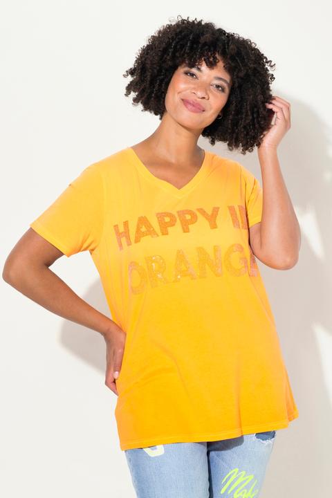 Actual product image Angel of Style Half-Sleeve V-Neck Color Gradient Sequined Inscription T-Shirt (44)