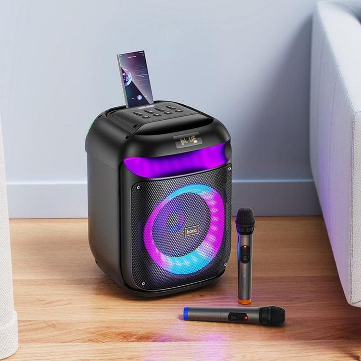 Actual product image Hoco Bluetooth speakers speaker bluetooth + 2 x wireless microphones HA13 black (Electrical connection)