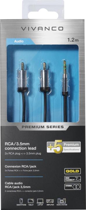 Produktbild Vivanco Premium Cinch-Klinke 1,2m 41202 1,2m 2xChinch auf Klinke (1.20 m, AUX Kabel)