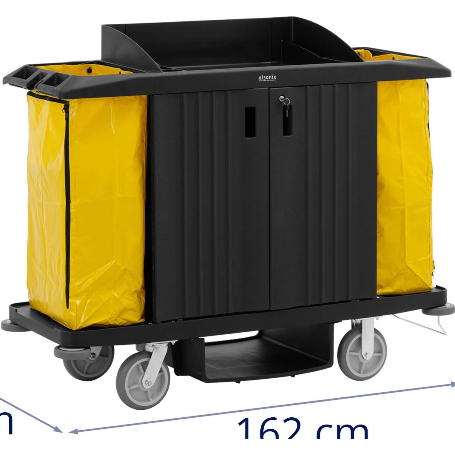 Ulsonix, Rollcontainer, Reinigungswagen abschliessbar 250 kg 6 Ablagen 2 Säcke aus Nylon Putzwagen
