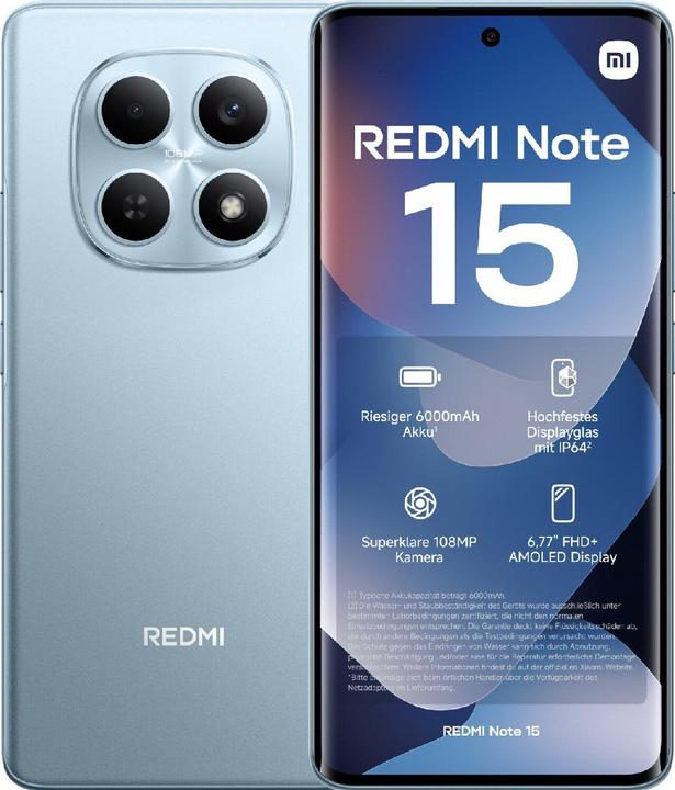 Actual product image Xiaomi Redmi Note 15 (256 GB, Glacier Blue, 6.77", Hybrid Dual SIM, 4G)