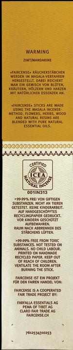 Actual product image Farfalla Faircense incense sticks cinnamon (10 pcs)