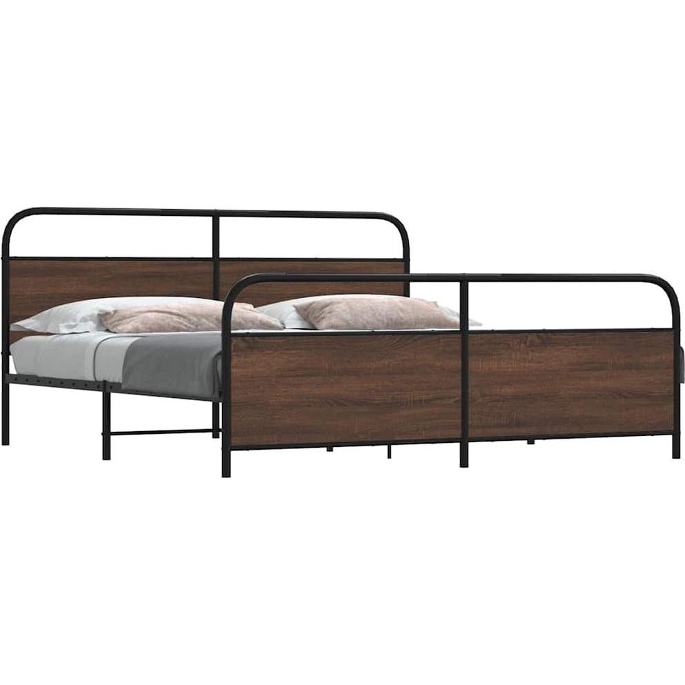 VidaXL, Bett, Metallbett ohne Matratze Braun Eichen-Optik 183x213 cm (183 x 213 cm)