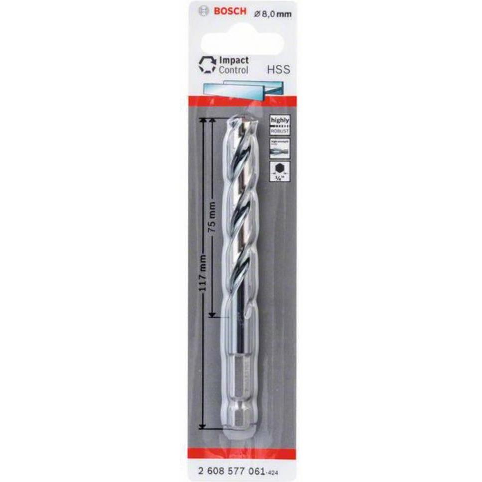 Thumbnail - Bosch Professional Zubehör, Bohrereinsatz, HSS-Hex-Schaft Spiralbohrer 8,0 mm (8.0 Millimeter)