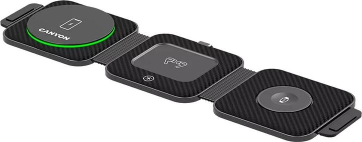 Canyon WS-305, 3in1, foldable wireless Qi charging station for 3 devices simultaneously, 15W, black (15 W)