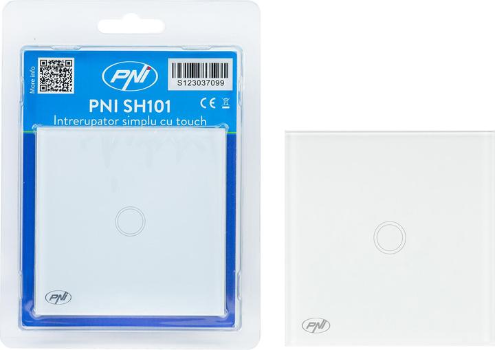 Image du produit PNI Interrupteur tactile simple SH101 en verre, blanc avec affichage LED