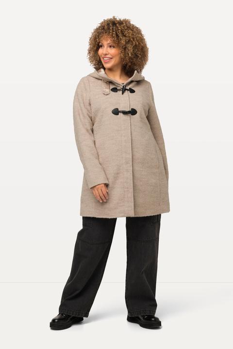 Image du produit Ulla Popken Duffle-coat en laine mélangée, ligne en A avec capuche, manches longues et boutons oblongs (42, 44)