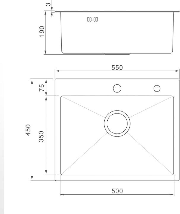 Immagine prodotto Ibergrif Lavello con Filtro di Scarico e Due Fori di Montaggio (Lavello montato, 45 cm)