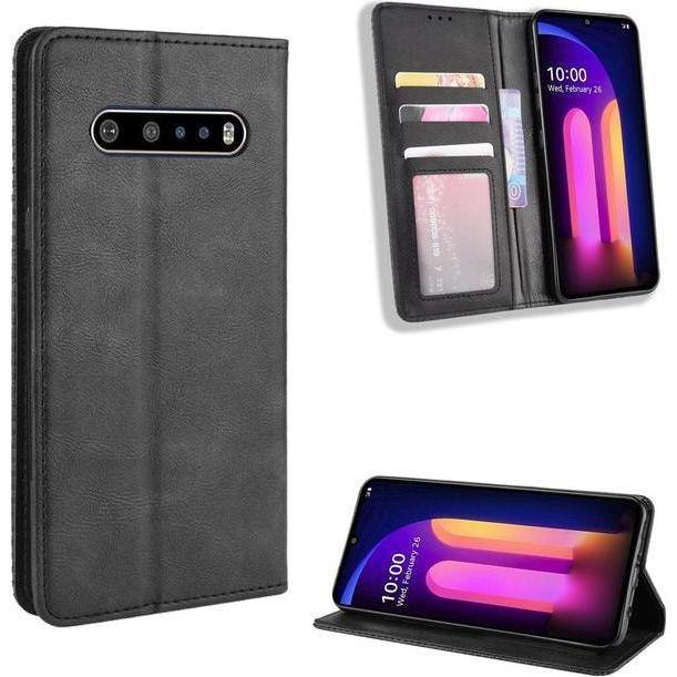 Thumbnail - MU Classic Retro Leder Bookcover Series (LG V60 ThinQ 5G), Smartphone Hülle, Schwarz