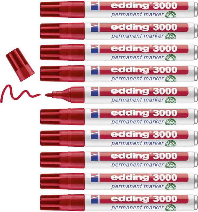 Image du produit Edding Marqueur permanent 3000 (Rouge, 3 mm, 10 x)